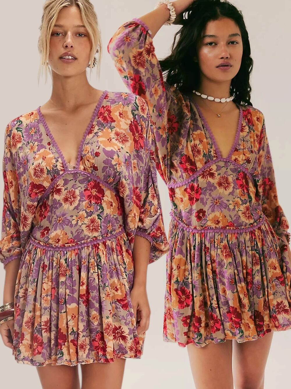 Free People Bohemian Sweet Dreams Mini Dress Lavender Floral Lace Small